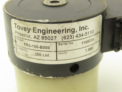 Tovey FR5-100-B000 Load Cell 100 Lbs Capacity Low Capacity Fatigue Rated
