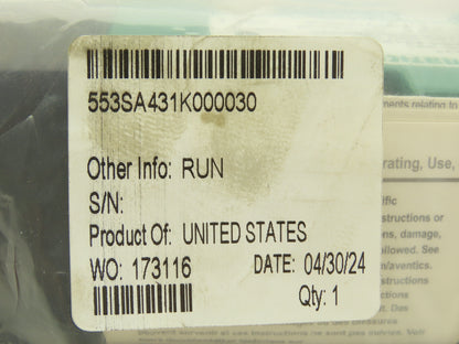 Numatics 553SA431K000030 Pneumatic Directional Solenoid Valve 3/8" Manifold 120V