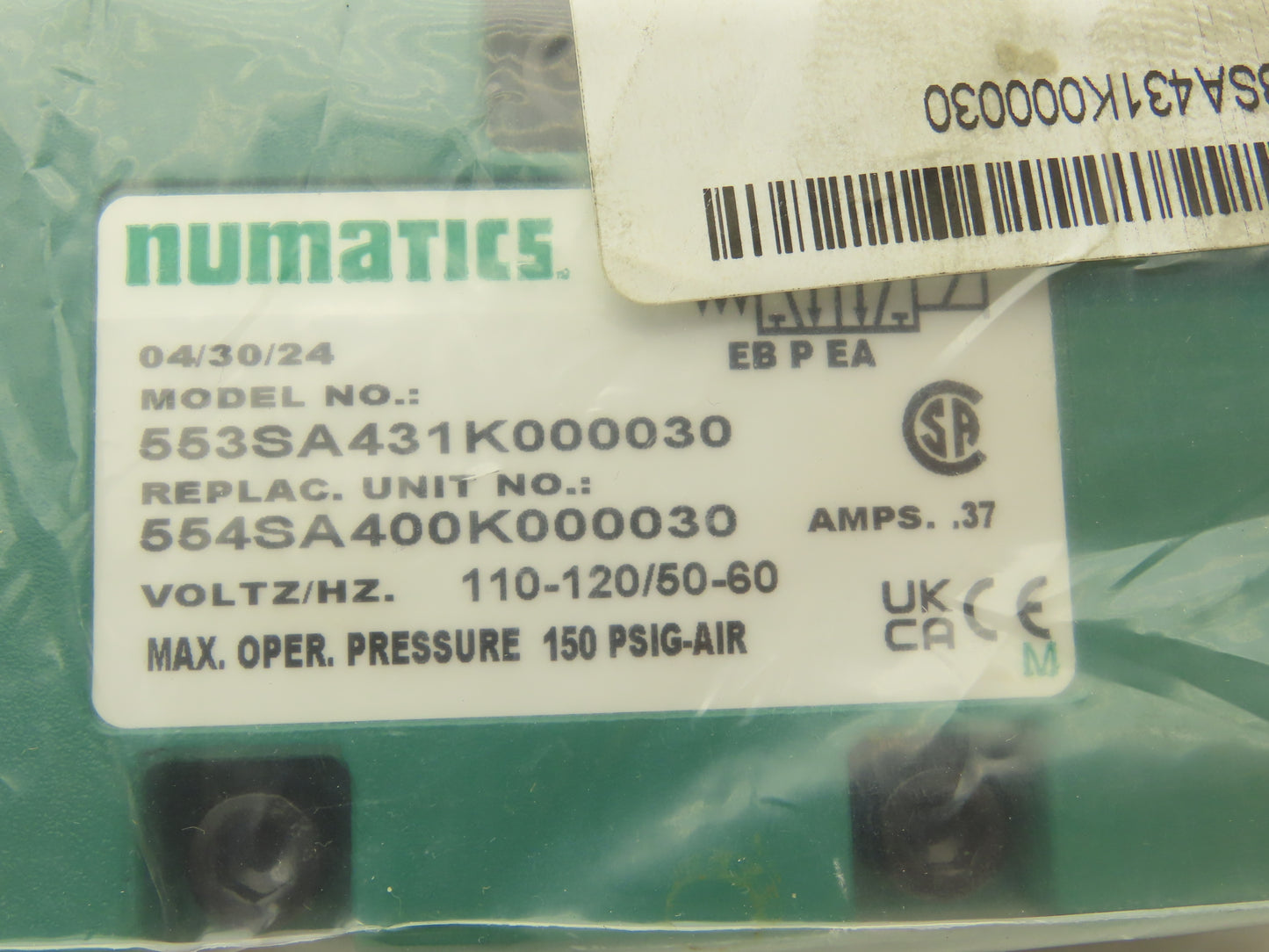 Numatics 553SA431K000030 Pneumatic Directional Solenoid Valve 3/8" Manifold 120V