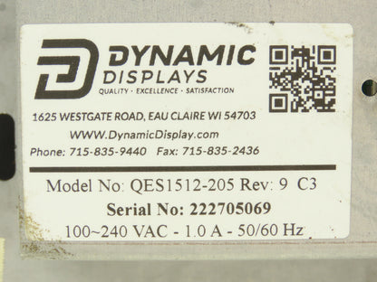 Dynamic Displays QES1512-205 HMI Touch Screen Control Panel 100-240VAC Rev 9 C3