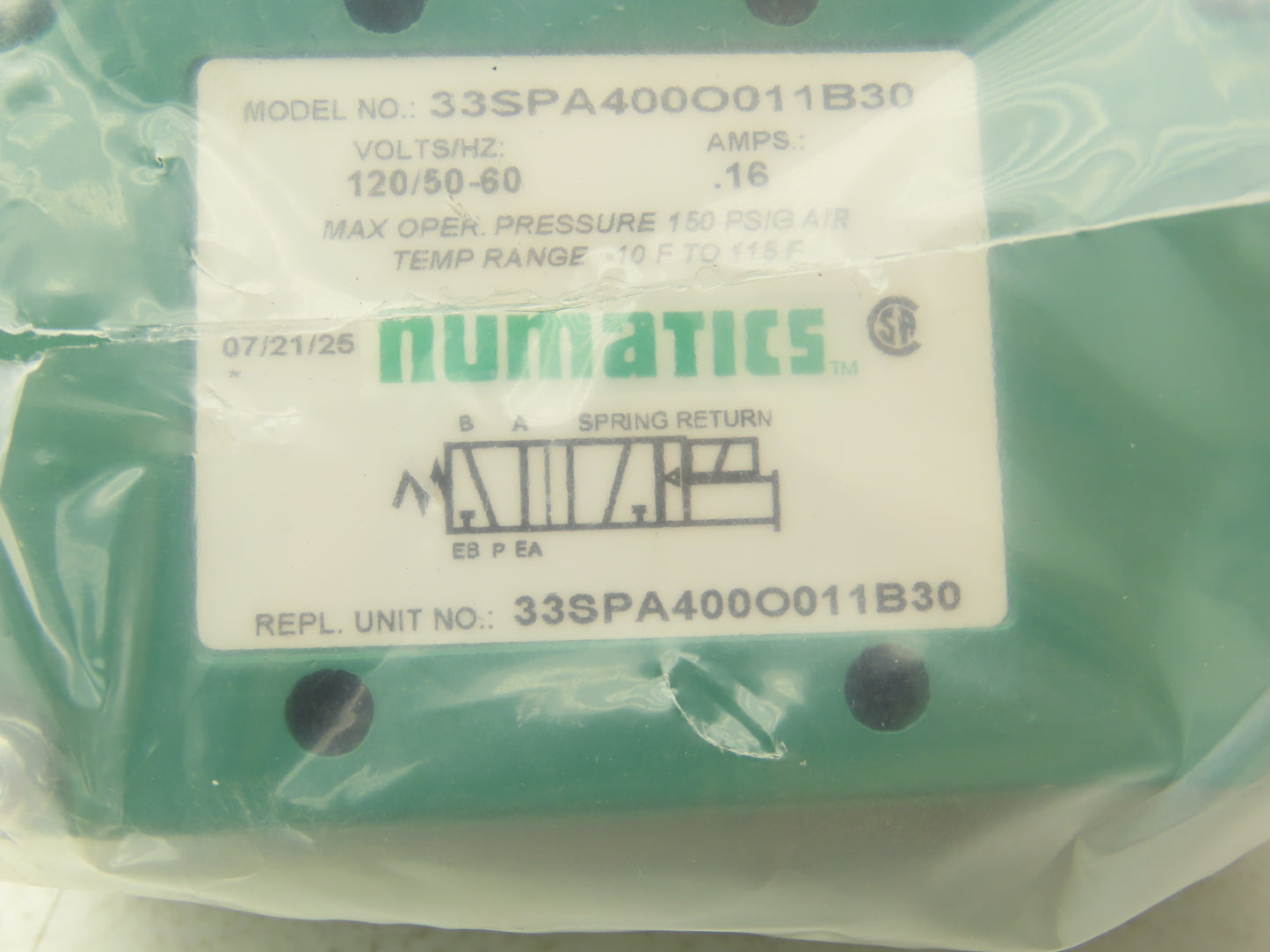 Numatics 33SPA400O011B30 Pneumatic Directional Solenoid Valve 120V