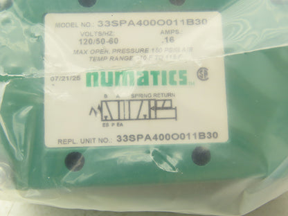 Numatics 33SPA400O011B30 Pneumatic Directional Solenoid Valve 120V