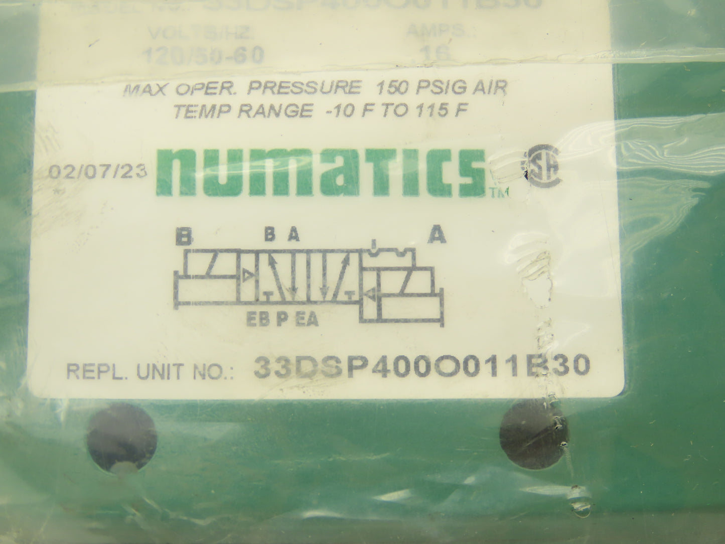 Numatics 33DSP400O011B30 Pneumatic Directional Solenoid Valve 120V