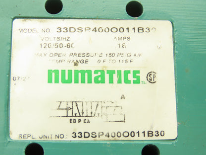 Numatics 33DSP400O011B30 Pneumatic Directional Solenoid Valve 120V
