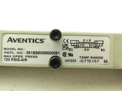 Numatics Aventics 051BB600M000061 Pneumatic Solenoid Valve 120PSI 24VDC
