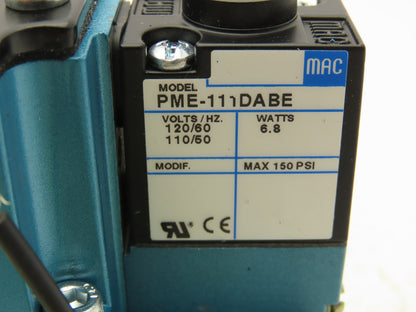 MAC 6311D-212-PM-111DA Pneumatic Solenoid Valve 150PSI 120V 3/8"NPT Manifold