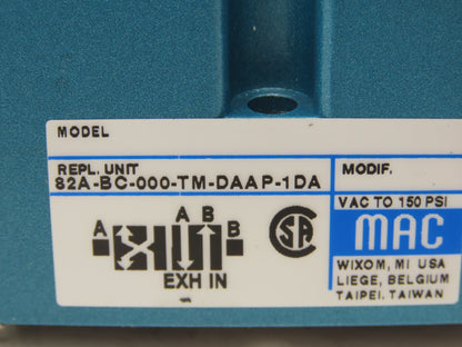 MAC 82A-BC-000-TM-DAAP-1DA Pneumatic Solenoid Valve 150PSI 120V TM-DAAJ-1DA
