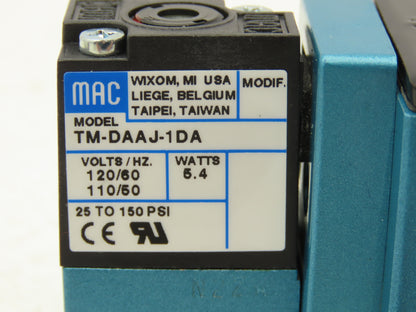 MAC 82A-BC-000-TM-DAAP-1DA Pneumatic Solenoid Valve 150PSI 120V TM-DAAJ-1DA
