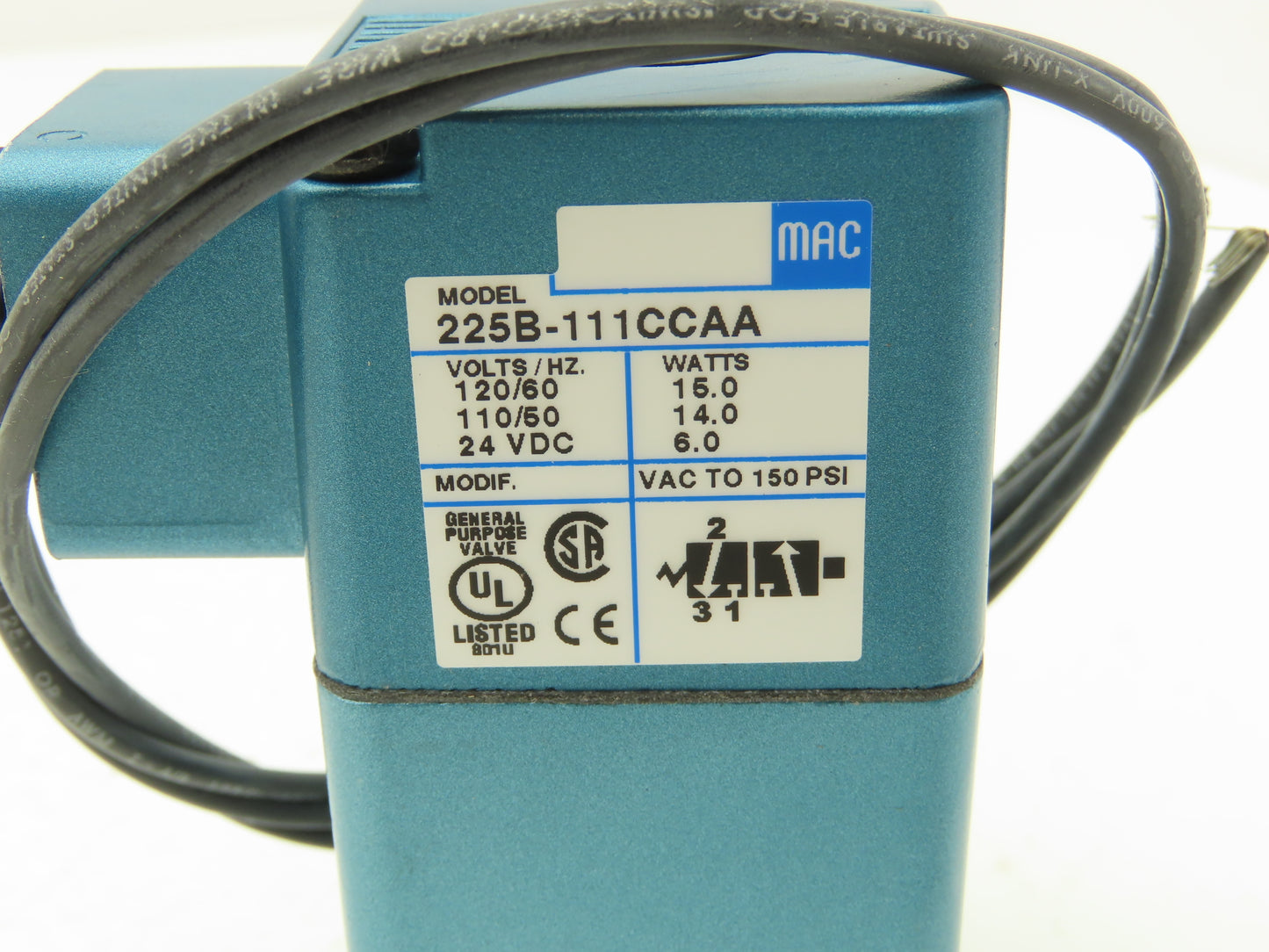 MAC 225B-111CCAA Pneumatic Solenoid Valve 120VAC 24VDC 1/4"NPT