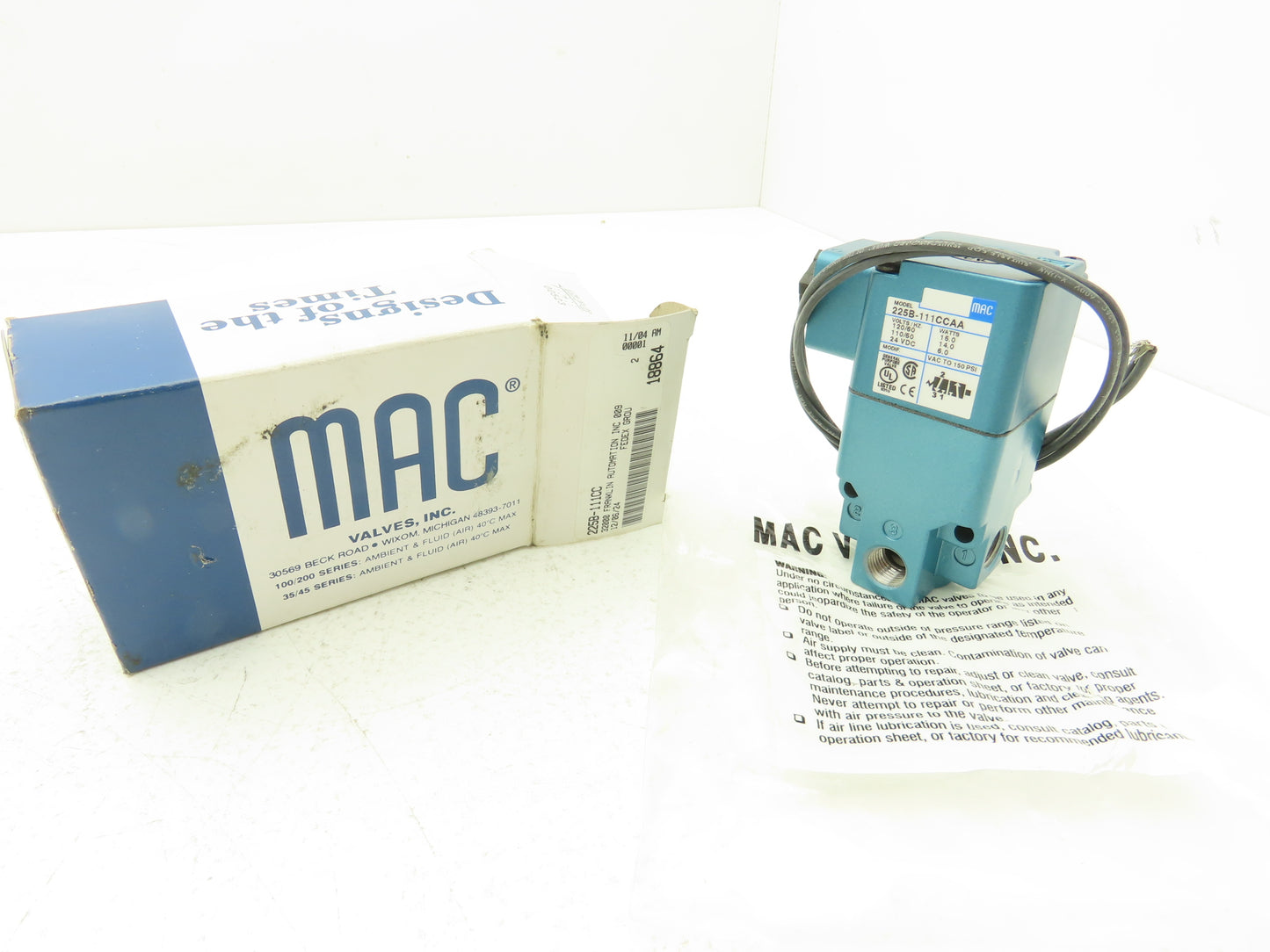 MAC 225B-111CCAA Pneumatic Solenoid Valve 120VAC 24VDC 1/4"NPT