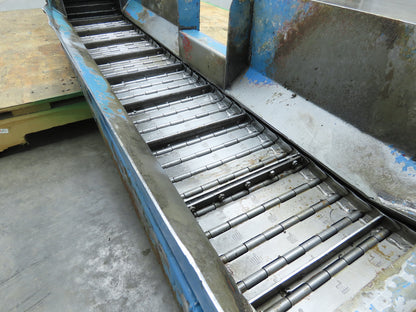 Tsubaki 10"W x 90"L Chip Conveyor 7.5"Belt 45" Infeed 38"H Discharge 220V 3PH