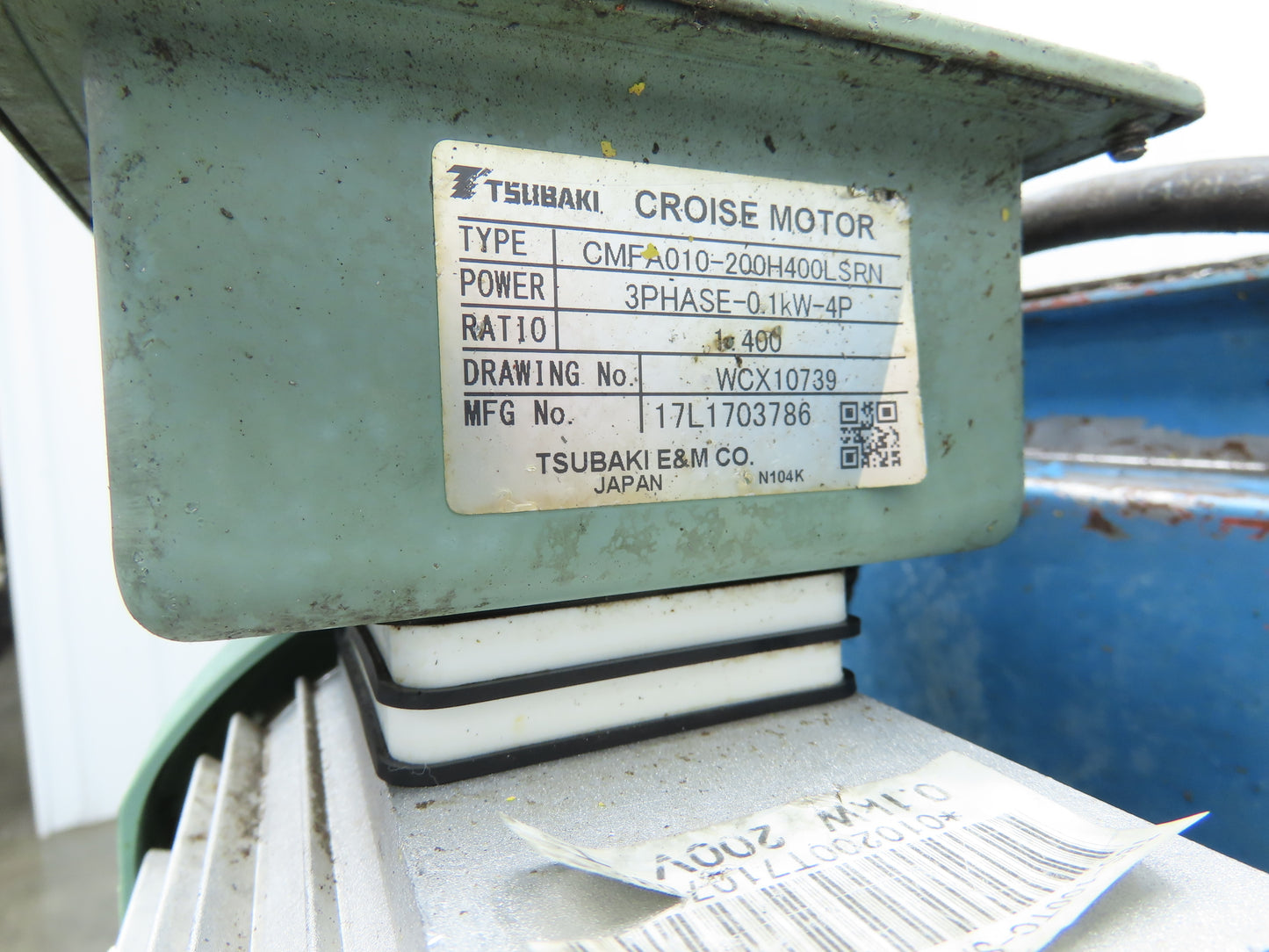 Tsubaki 10"W x 90"L Chip Conveyor 7.5"Belt 45" Infeed 38"H Discharge 220V 3PH