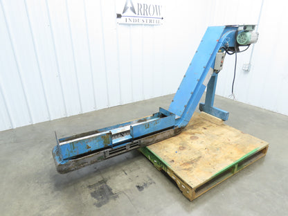 Tsubaki 10"W x 90"L Chip Conveyor 7.5"Belt 45" Infeed 38"H Discharge 220V 3PH