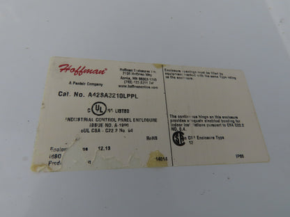 Hoffman A42SA3212 Electrical Enclosure 42x32x10" 30A Disconnect Backpanel JIC
