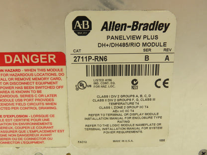 Allen Bradley 2711P-RN6 PanelView Plus DH+/DH485/RIO Module Ser B Rev A