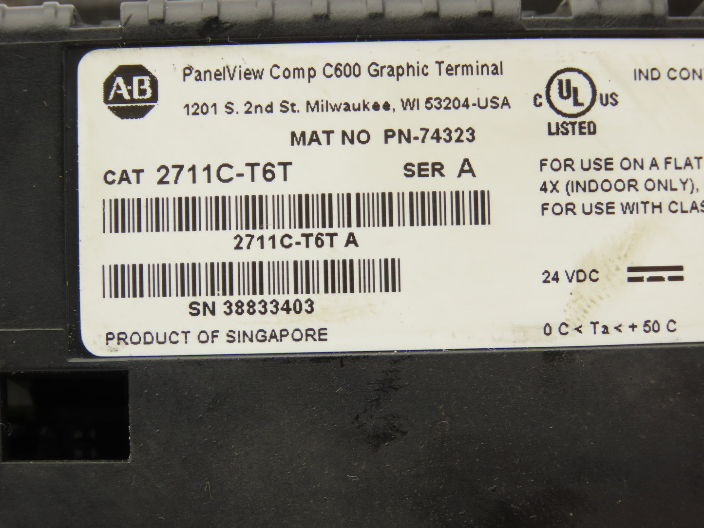 Allen Bradley 2711C-T6T PanelView C600 HMI Control Panel Ser A 24VDC