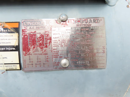 Lincoln Electric Lincguard AC Motor 25Hp 1750 RPM 230/460V 3PH 284TSC Dripproof