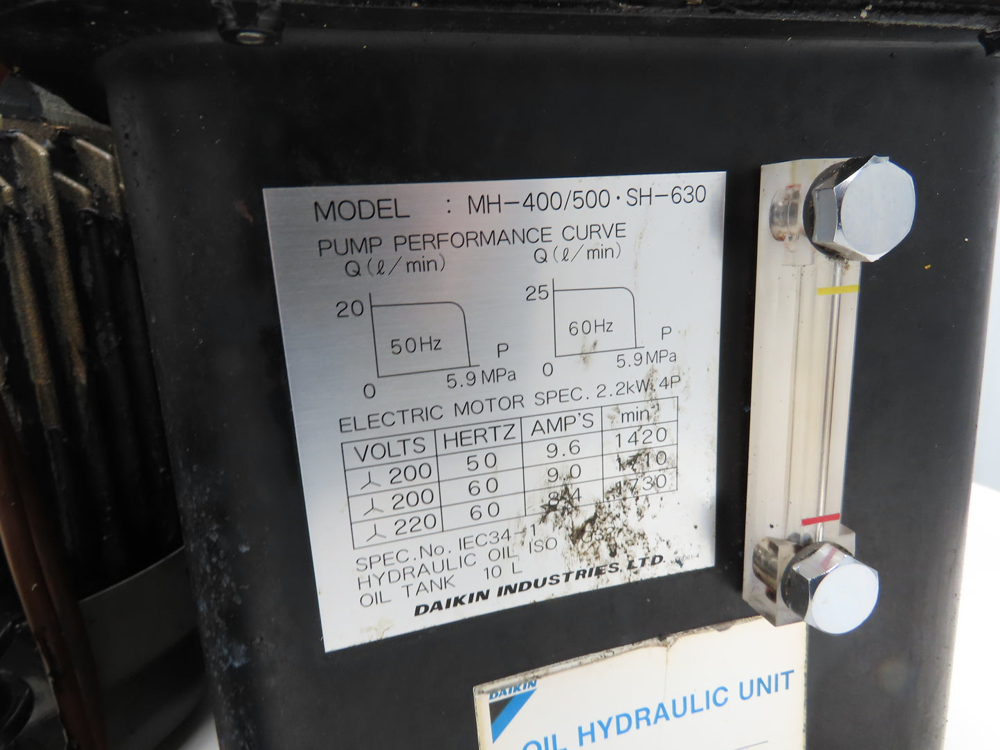 Daikin V15AIRX-95 S38 Hydraulic Power Unit 10L Tank 25L/min 855psi 2.2kw 220V