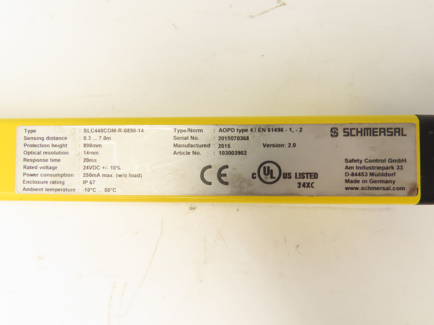 Schmersal SLC440COM-ER-0890-14 Safety Light Curtain Transmitter & Receiver Set