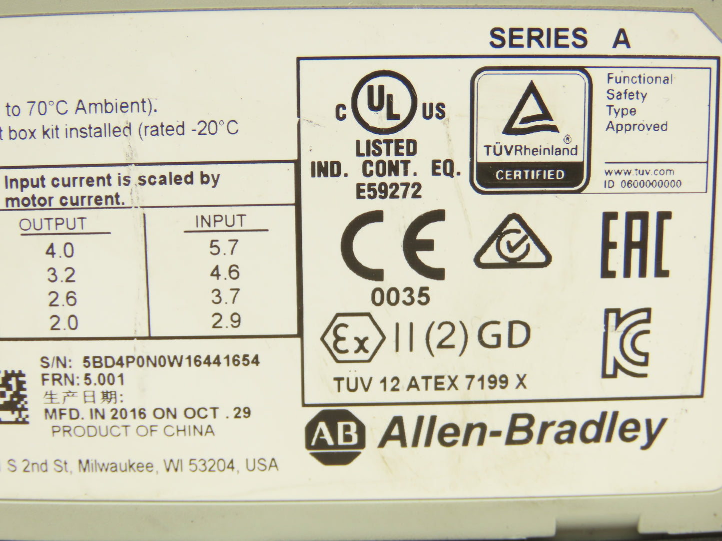 Allen Bradley 25B-D4P0N104 PowerFlex 525 AC Drive 1.5kW 2Hp 380-480V 3ph Ser A