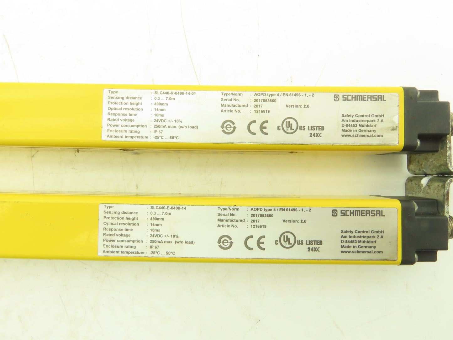 Schmersal SLC440-ER-0490-14-01 Safety Light Curtain Transmitter/Receiver - READ