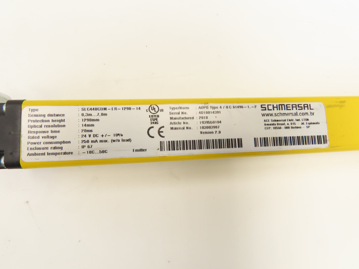Schmersal SLC440COM-E-1290-14 Safety Light Curtain Emitter Only -Parts or Repair