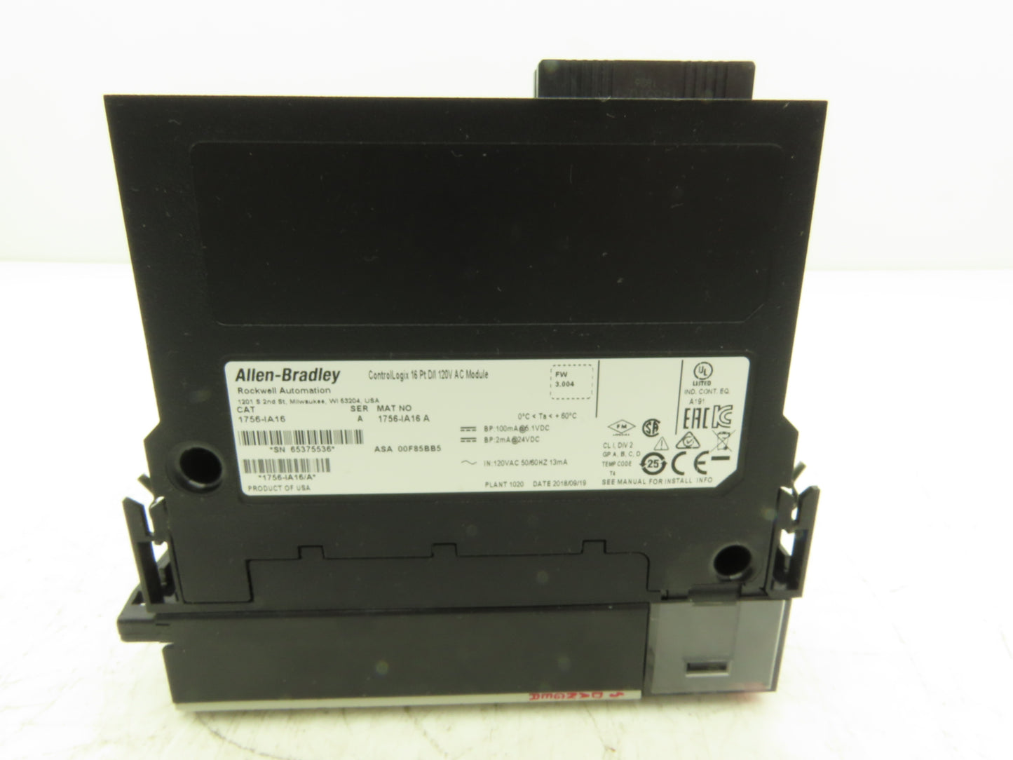 Allen Bradley 1756-IA16 A ControlLogix PLC AC Input Module 16PT 120VAC FW 3.004