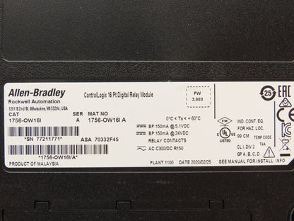 Allen Bradley 1756-OW16I A ControlLogix 16PT Relay Output 24V FW 3.003 Ser A READ