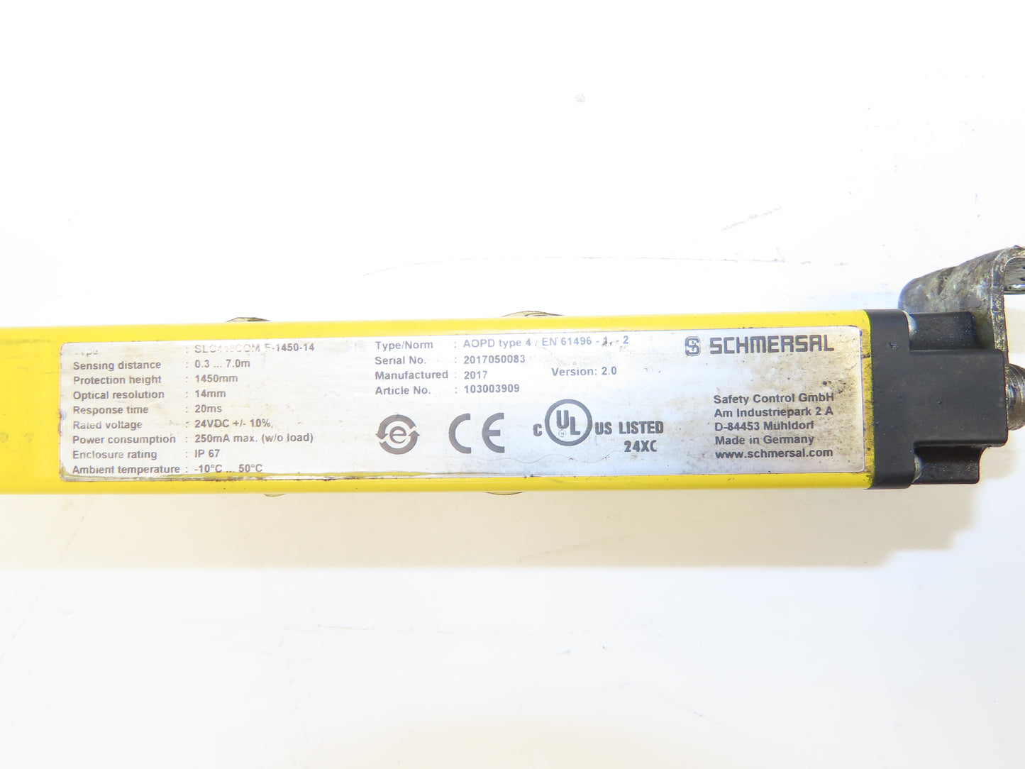 Schmersal SLC440COM-E-1450-14 Safety Light Curtain Transmitter -PARTS OR REPAIR