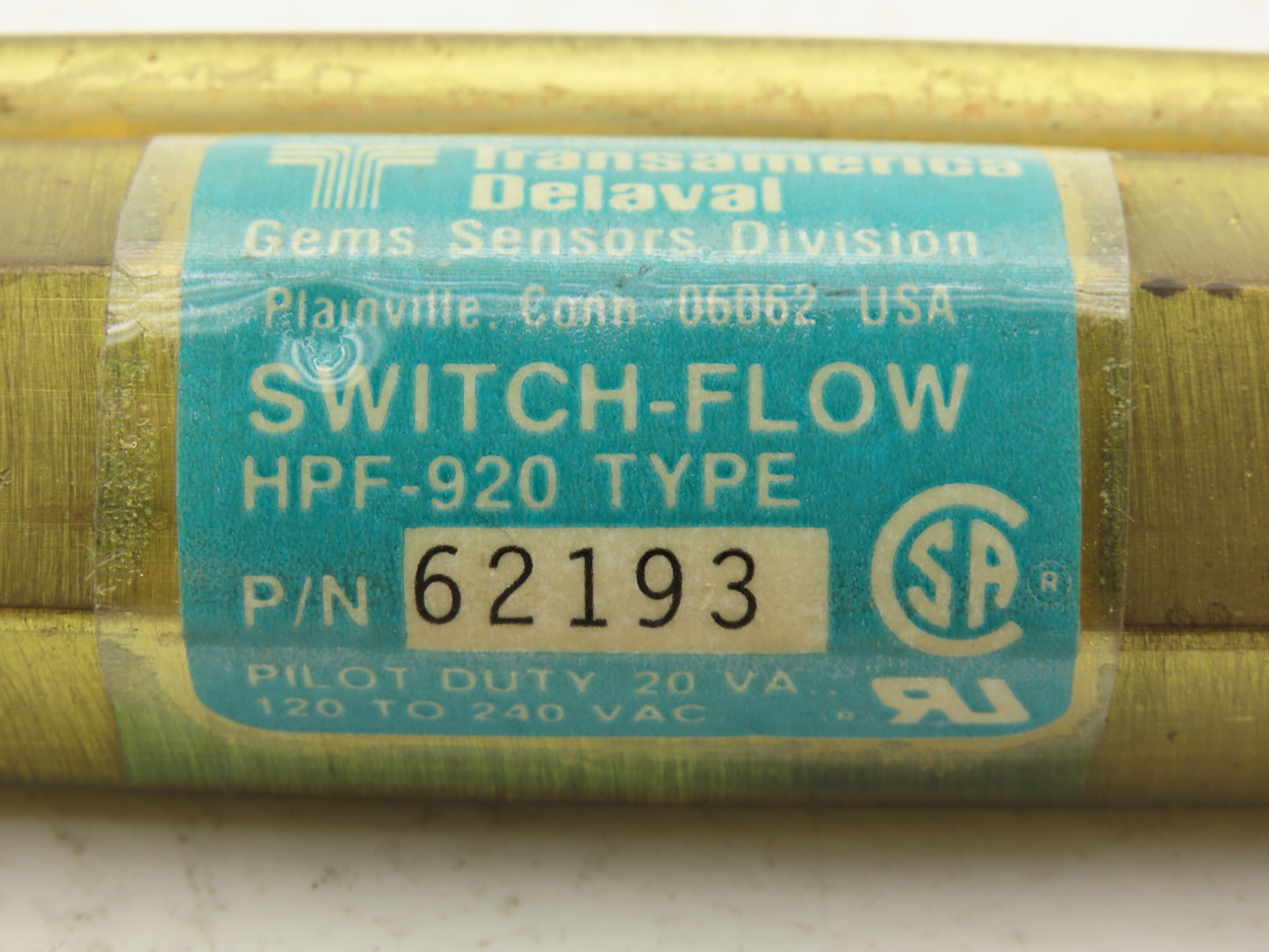 Gems 62193 HPF-920 Brass Flow Sensor Switch 1/2"NPT 120-240V
