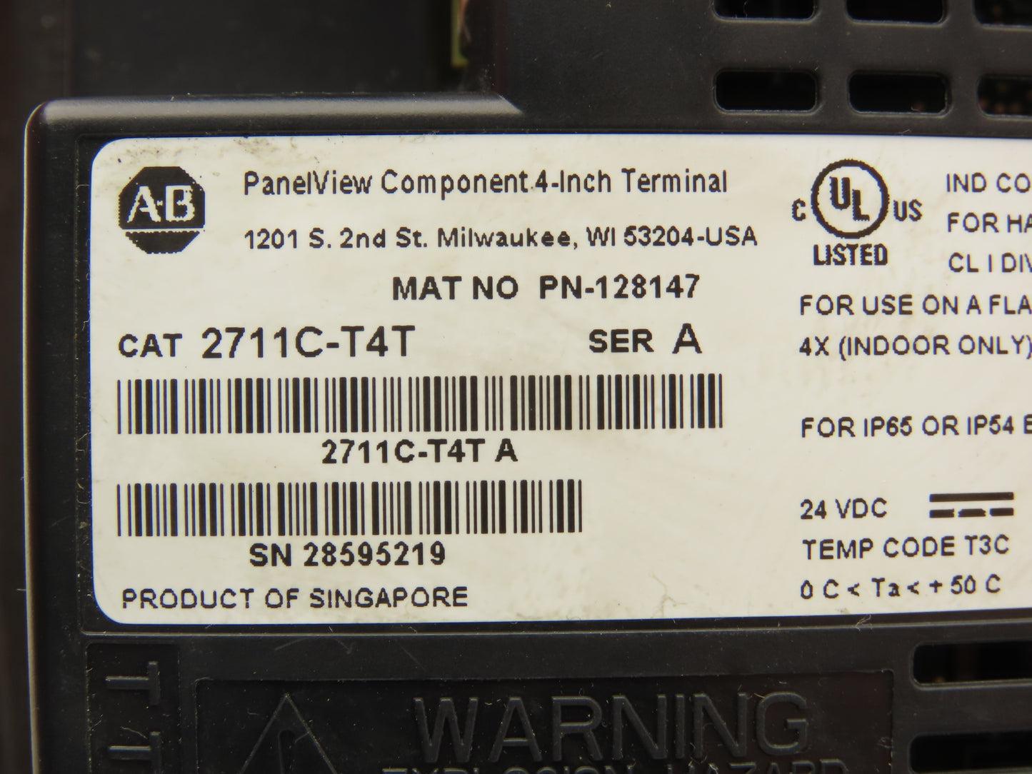 Allen Bradley 2711C-T4T PanelView Component 4" Touch Screen & 4-Key Input 24V