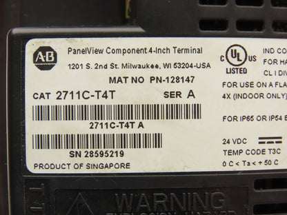 Allen Bradley 2711C-T4T PanelView Component 4" Touch Screen & 4-Key Input 24V