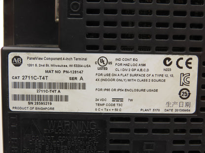 Allen Bradley 2711C-T4T PanelView Component 4" Touch Screen & 4-Key Input 24V