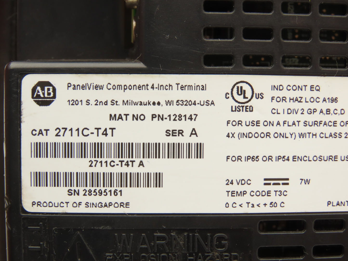 Allen Bradley 2711C-T4T PanelView Component 4" Touch Screen & 4-Key Input 24V