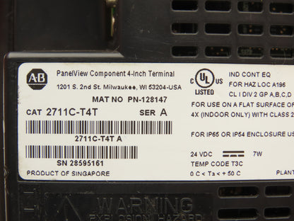 Allen Bradley 2711C-T4T PanelView Component 4" Touch Screen & 4-Key Input 24V