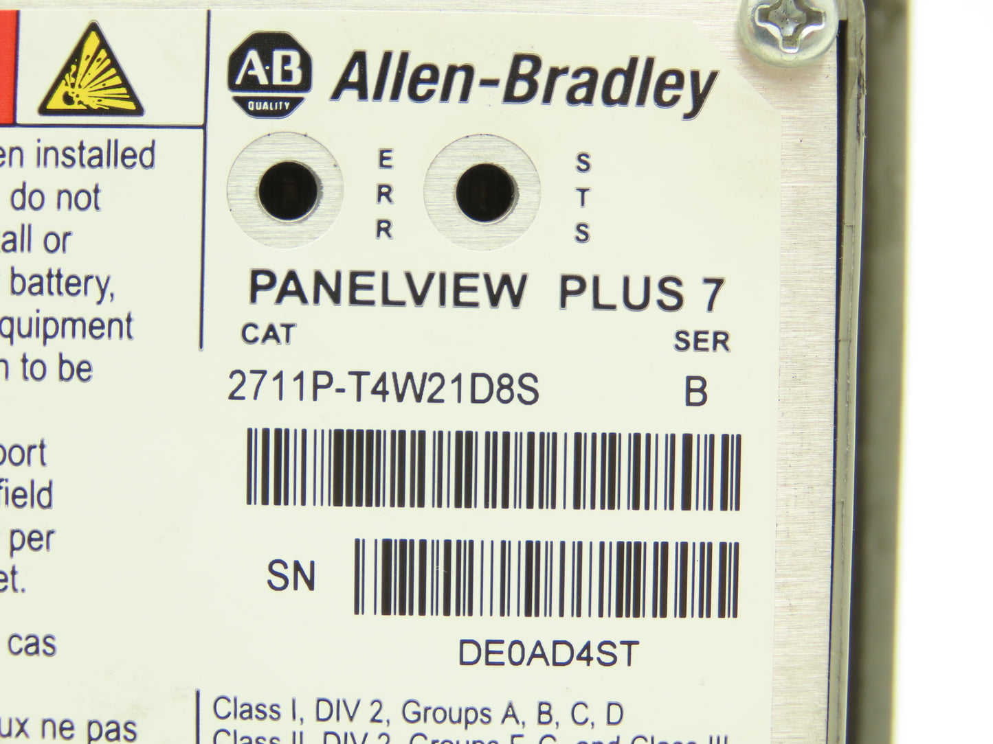 Allen Bradley 2711P-T4W21D8S HMI PanelView Plus 7 Operator Touch Panel 4"