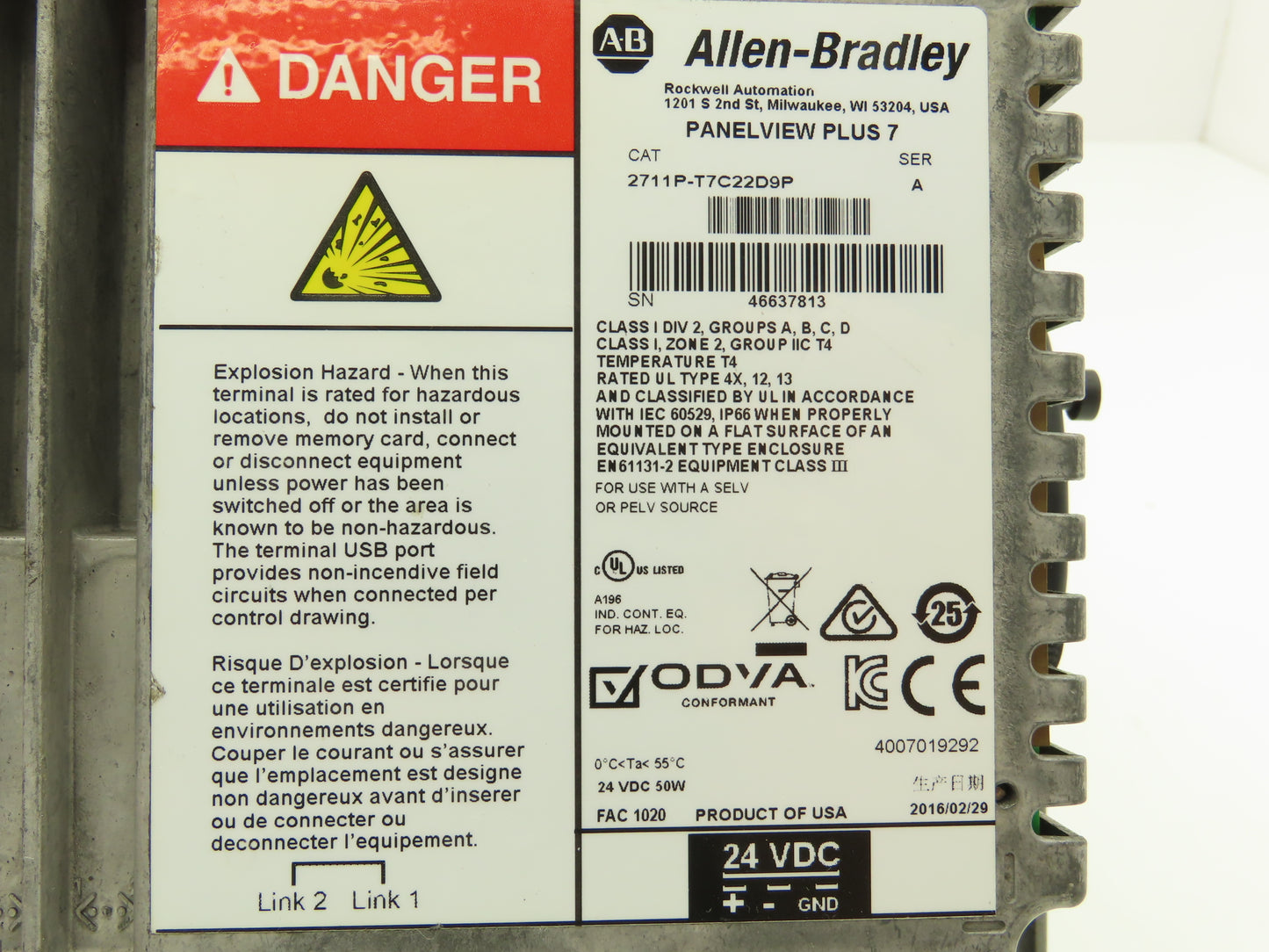 Allen Bradley 2711P-T7C22D9P HMI PanelView Plus 7 Touch Screen 7" 24VDC Series A