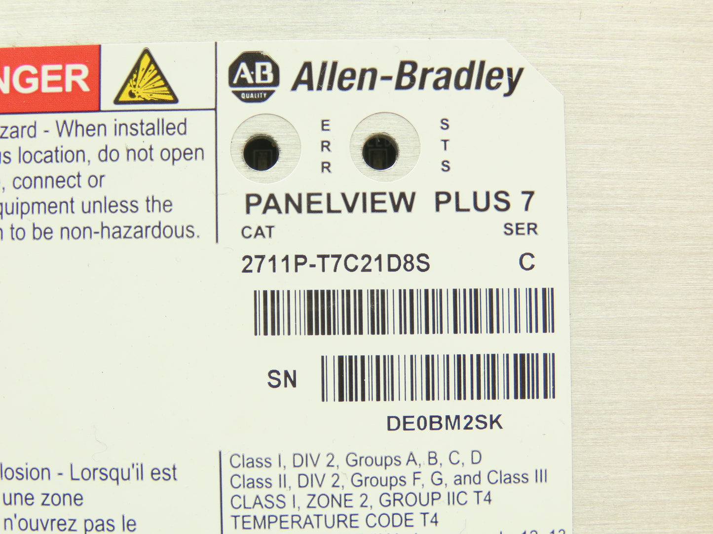 Allen Bradley 2711P-T7C21D8S PanelView Plus 7 Touch Screen Control HMI 24VDC