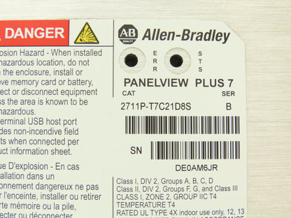 Allen Bradley 2711P-T7C21D8S PanelView Plus 7 Touch Screen Control HMI 24VDC