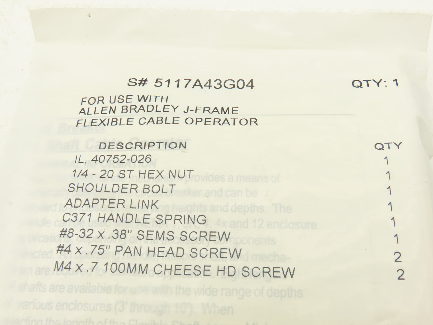 Allen Bradley PN-16014 J-Frame Circuit Breaker Disconnect Switch Handle Kit