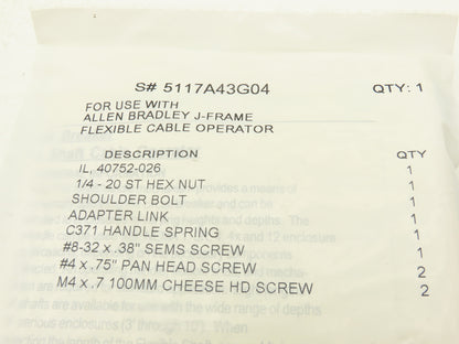 Allen Bradley PN-16014 J-Frame Circuit Breaker Disconnect Switch Handle Kit