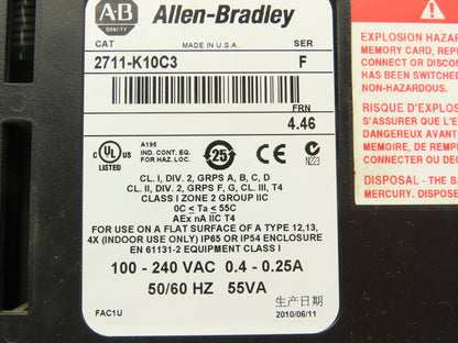 Allen Bradley 2711-K10C3 PanelView 1000 HMI Terminal FRN 4.46 Series F