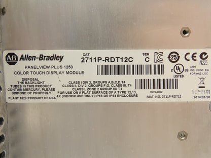 Allen Bradley 2711P-T12C4D8 PanelView Plus 1250 Touch Screen 12" HMI 100-240V