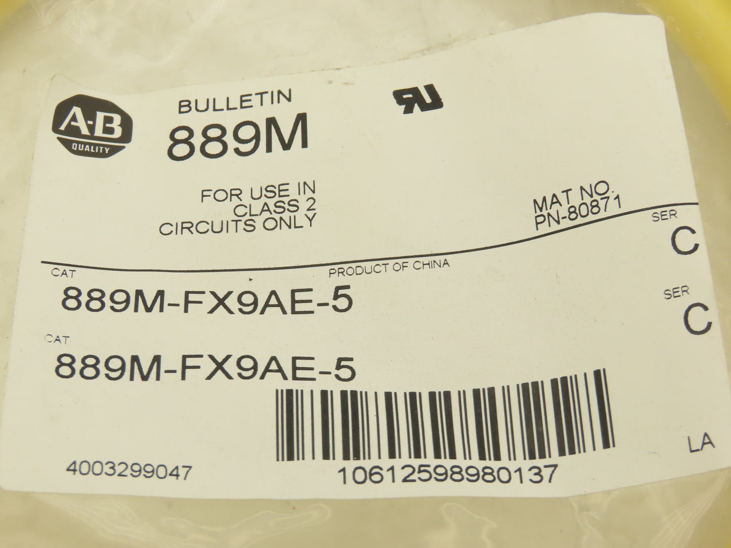 Allen Bradley 889M-FX9AE-5 M23 Cable 18AWG 12-Pin Cordset 5M Length Ser C