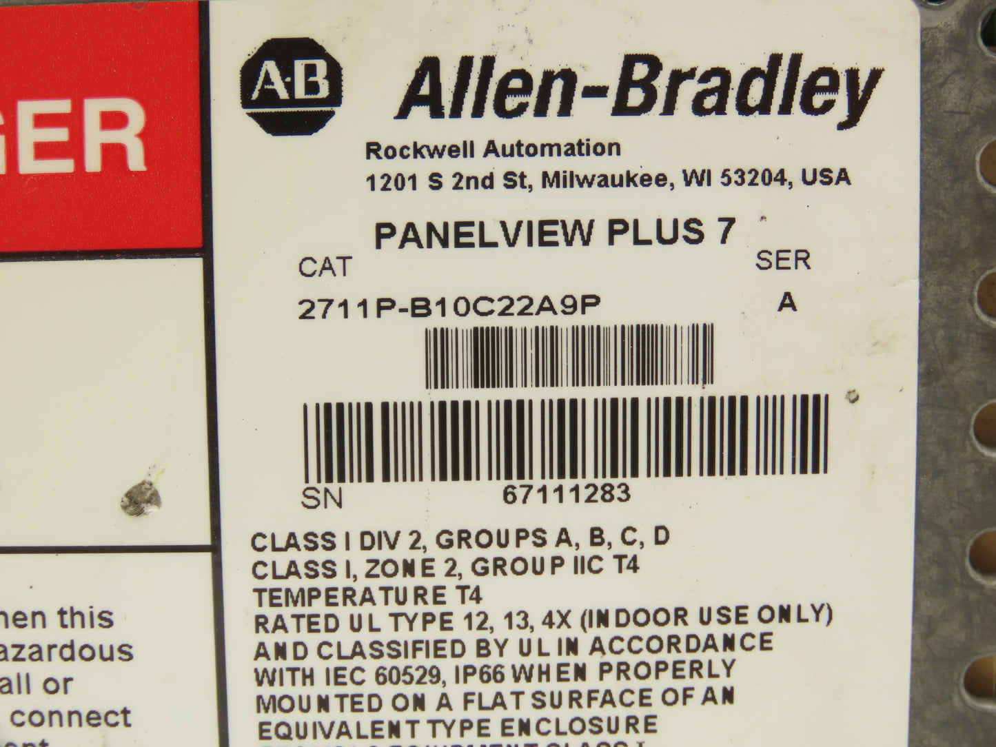 Allen Bradley 2711P-B10C22A9P PanelView Plus 7 Graphic Terminal 9.92" HMI 24VDC