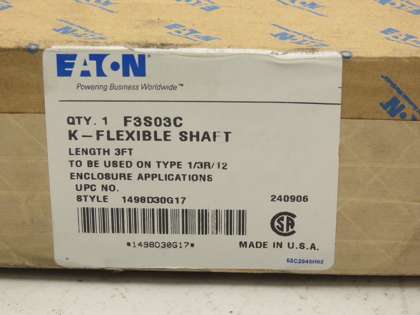 Eaton F3S03C 400A Disconnect Switch Enclosure Handle Kit 3Ft Cable NEMA 1/12