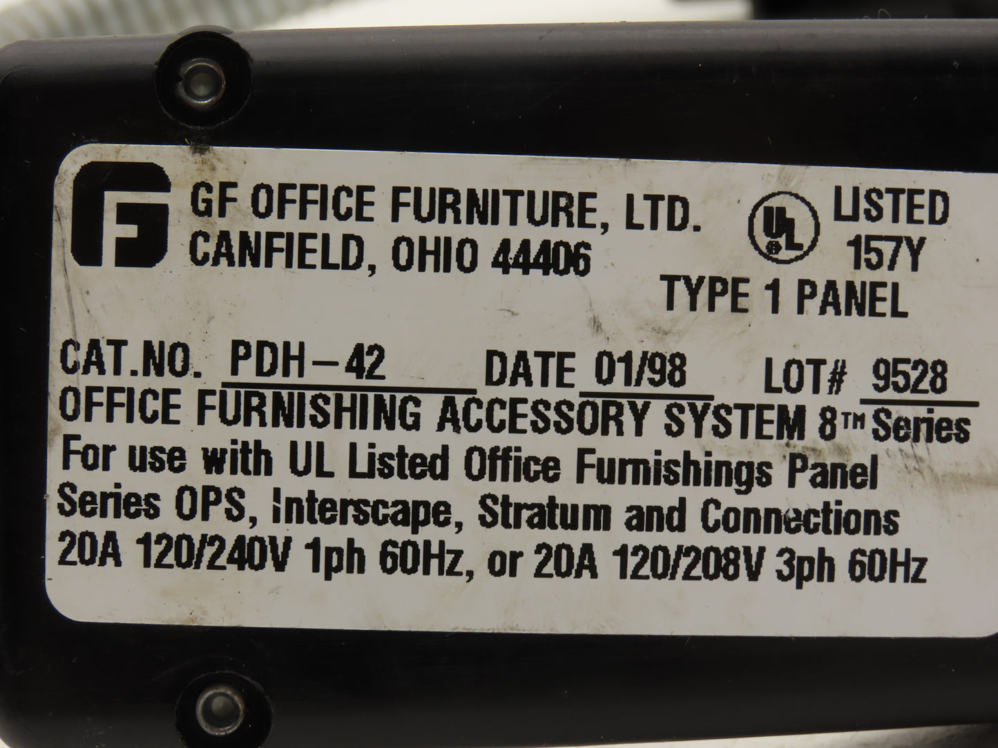 GF Office Furniture PDH-42 Office Panel Wire Harness 120/240V 1PH - 120/208V 3PH
