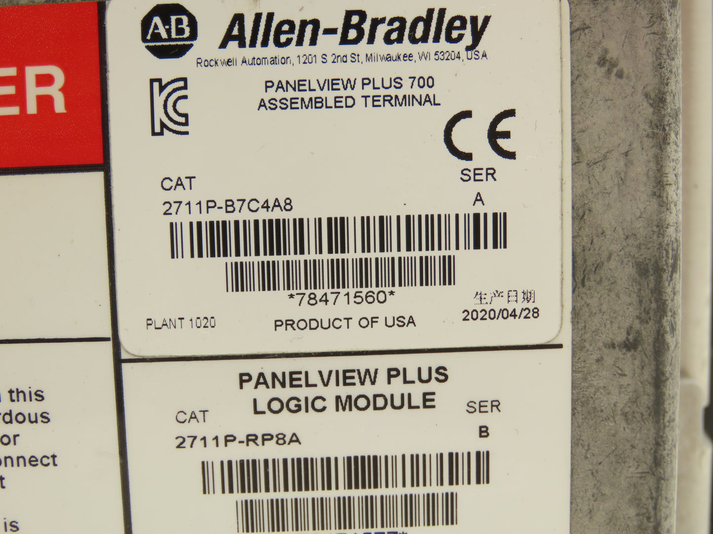 Allen Bradley 2711P-B7C4A8 PanelView Plus 700 Keypad/Touch W/Module 2711P-RDB7C