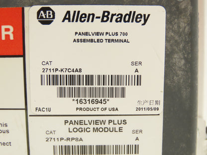 Allen Bradley 2711P-K7C4A8 PanelView Plus 700 Keypad/Touch W/Module 2711P-RDK7C