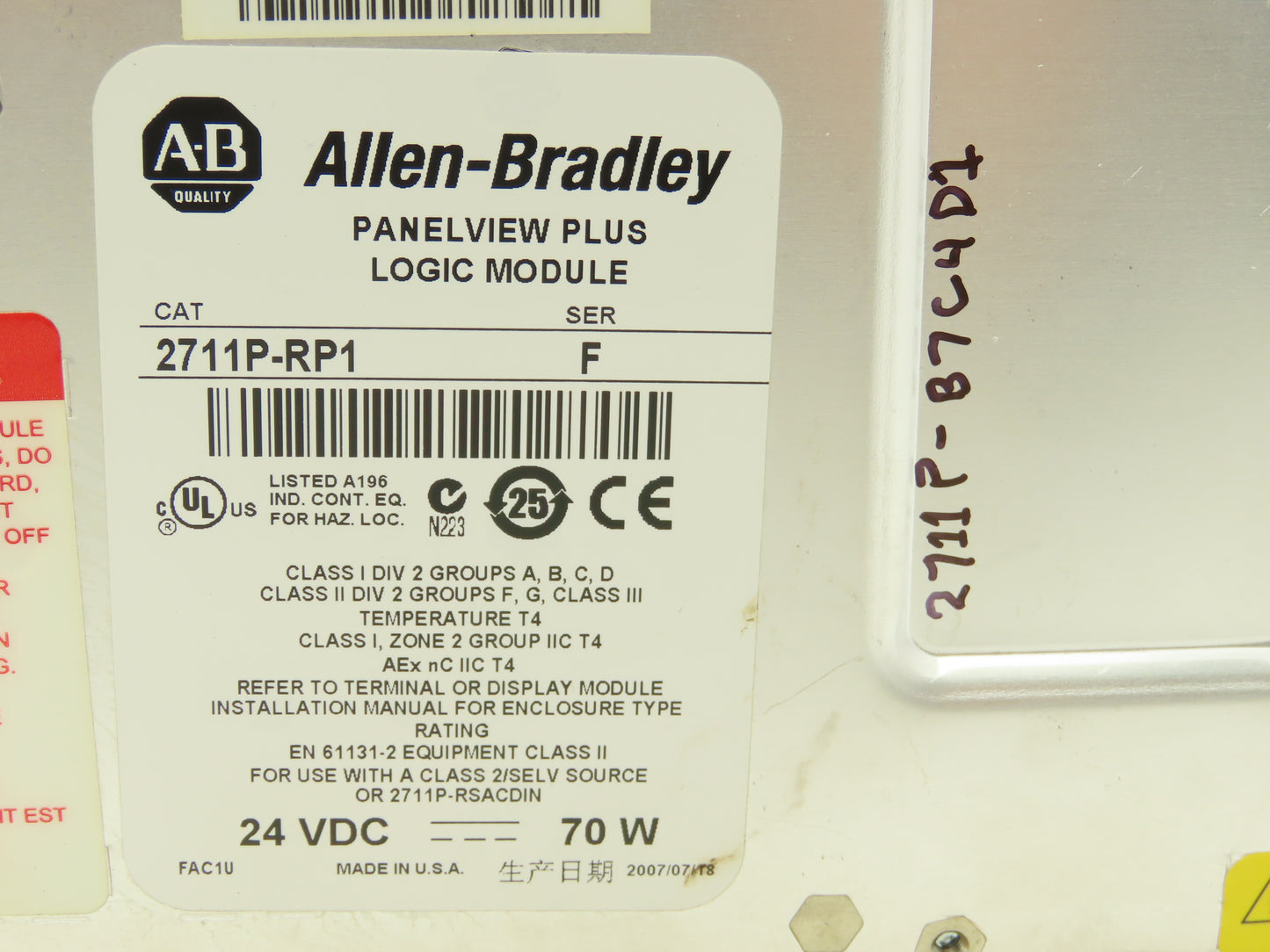 Allen Bradley 2711P-B7C4D1 HMI PanelView Plus 700 Operator Interface 2711P-RP1